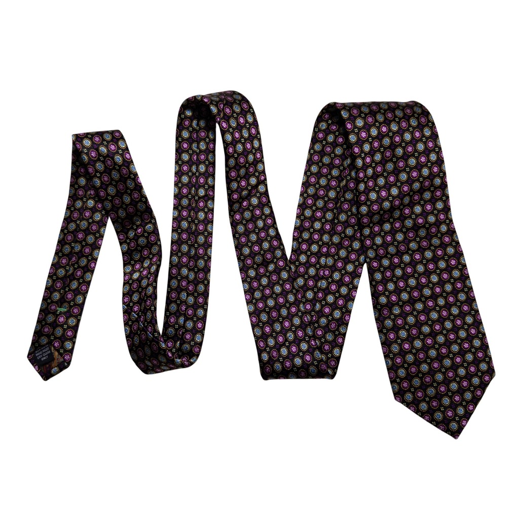 True Forum Tie Mens Black Purple Geometric Floral Silk Professional 60" x 3.25"
